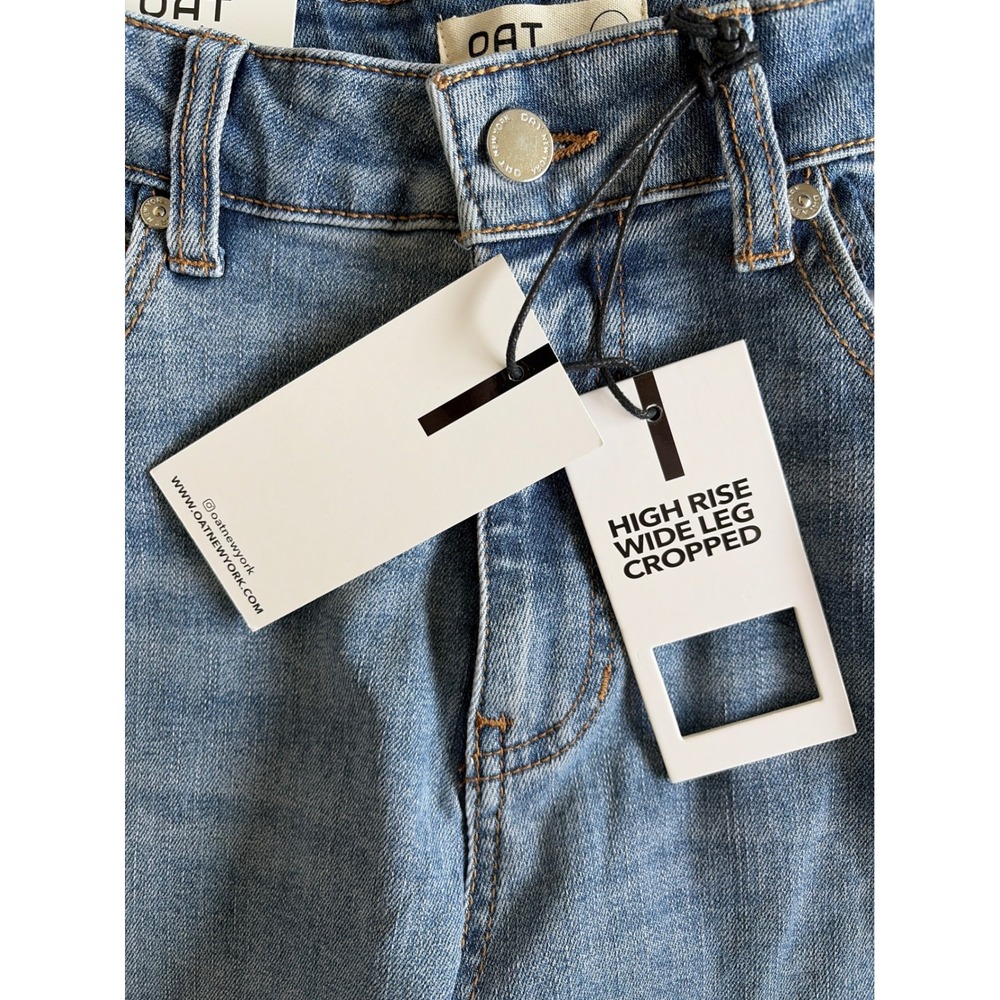 OAT New York High Rise Wide Leg Cropped Jeans Blue Released Hem Size 4/27 NEW - Picture 3 of 8